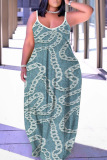 Sleeveless Graphics Print Backless Spaghetti Strap Floor Length Long Baggy Vacation Maxi Slip Dresses