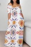 Casual Graphics Print Off Shoulder Short Sleeve Floor Length Loose Vacation Maxi T-shirt Dresses