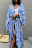 Casual Graphics Print Long Cardigan Belted Vacation Beach Swimwears Cover Up