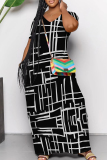 Casual Graphics Print V Neck Short Sleeve Pocket Long Baggy Vacation Maxi Slip Dresses