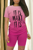 Casual Letter Gradient Print O Neck Short Sleeve Oversize T-shirt And Shorts Two Pieces Shorts Sets