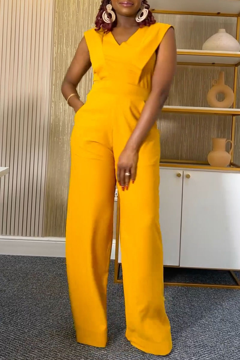 Women’s V Neck Wide Leg Formal Jumpsuit