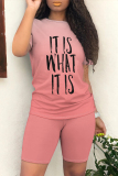 Casual Letter Gradient Print O Neck Short Sleeve Oversize T-shirt And Shorts Two Pieces Shorts Sets