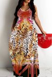 Sleeveless Graphics Print Backless Spaghetti Strap Floor Length Long Baggy Vacation Maxi Slip Dresses