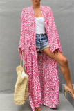 Casual Graphics Print Long Cardigan Belted Vacation Beach Swimwears Cover Up