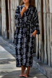 Casual Graphics Print Long Cardigan Belted Vacation Beach Swimwears Cover Up