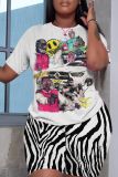 Casual Graphics Print O Neck Short Sleeve Oversize T-shirt And Shorts Two Pieces Shorts Sets