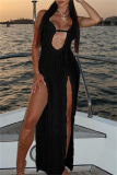 Sexy Backless Sleeveless Spaghetti Strap Front Slit Long Vacation Beach Maxi Slip Dresses