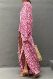 Casual Graphics Print Long Cardigan Belted Vacation Beach Swimwears Cover Up