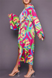 Casual Graphics Print Long Cardigan Belted Vacation Beach Swimwears Cover Up