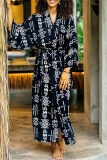 Casual Graphics Print Long Cardigan Belted Vacation Beach Swimwears Cover Up