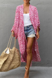 Casual Graphics Print Long Cardigan Belted Vacation Beach Swimwears Cover Up