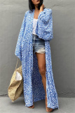Casual Graphics Print Long Cardigan Belted Vacation Beach Swimwears Cover Up