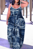 Sleeveless Graphics Print Backless Spaghetti Strap Floor Length Long Baggy Vacation Maxi Slip Dresses
