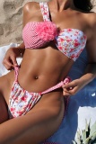 Sexy Floral Print Flowers Decor Backless Bra and Mini Shorts Bikini Sets Beach Vacation Swimwears