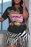 Casual Graphics Print O Neck Short Sleeve Oversize T-shirt And Shorts Two Pieces Shorts Sets