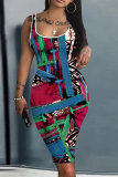 Sleeveless Graphics Print U Neck Bodycon Midi Tank Dresses