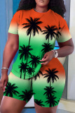Casual Graphics Print O Neck Short Sleeve Oversize T-shirt And Shorts Two Pieces Shorts Sets