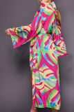 Casual Graphics Print Long Cardigan Belted Vacation Beach Swimwears Cover Up