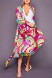 Casual Graphics Print Long Cardigan Belted Vacation Beach Swimwears Cover Up