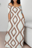 Casual Graphics Print Off Shoulder Short Sleeve Floor Length Loose Vacation Maxi T-shirt Dresses