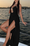 Sexy Backless Sleeveless Spaghetti Strap Front Slit Long Vacation Beach Maxi Slip Dresses
