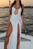 Sexy Backless Sleeveless Spaghetti Strap Front Slit Long Vacation Beach Maxi Slip Dresses