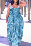 Sleeveless Graphics Print Backless Spaghetti Strap Floor Length Long Baggy Vacation Maxi Slip Dresses