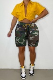 Casual Camouflage Print Pocket High Waist Denim Cargo Shorts