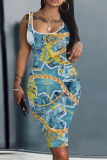 Casual Graphics Print U Neck Sleeveless Vest Bodycon Midi Tank Dresses