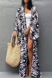 Casual Graphics Print Long Cardigan Belted Vacation Beach Swimwears Cover Up