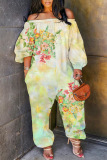 Casual Floral Print Off Shoulder Long Sleeve Regular Vacation Harem Leg Jumpsuits