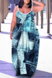 Sleeveless Graphics Print Backless Spaghetti Strap Floor Length Long Baggy Vacation Maxi Slip Dresses