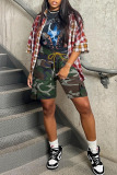 Casual Camouflage Print Pocket High Waist Denim Cargo Shorts