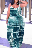 Sleeveless Graphics Print Backless Spaghetti Strap Floor Length Long Baggy Vacation Maxi Slip Dresses