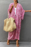 Casual Graphics Print Long Cardigan Belted Vacation Beach Swimwears Cover Up