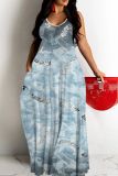 Sleeveless Graphics Print Backless Spaghetti Strap Floor Length Long Baggy Vacation Maxi Slip Dresses