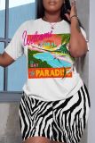 Casual Graphics Print O Neck Short Sleeve Oversize T-shirt And Shorts Two Pieces Shorts Sets