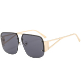 Retro Metal Semi-Rimless Square Shades With Anti-UV Protection Alloy Temples Sunglasses
