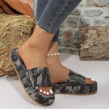 Casual Plaid Print Round Outdoor Wedges Shoes Summer Beach Platform Slide Sandals