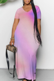 Casual Graphics Print V Neck Short Sleeve Floor Length Pockets Loose Maxi T-shirt Dresses