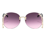 Frameless Round Oversized Women's Cat Eye Metal Sunglasses UV Protection Shades