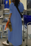 Casual POLO Collar Long Sleeve Pocket Irregular Loose Vacation A Line Denim Maxi Dresses