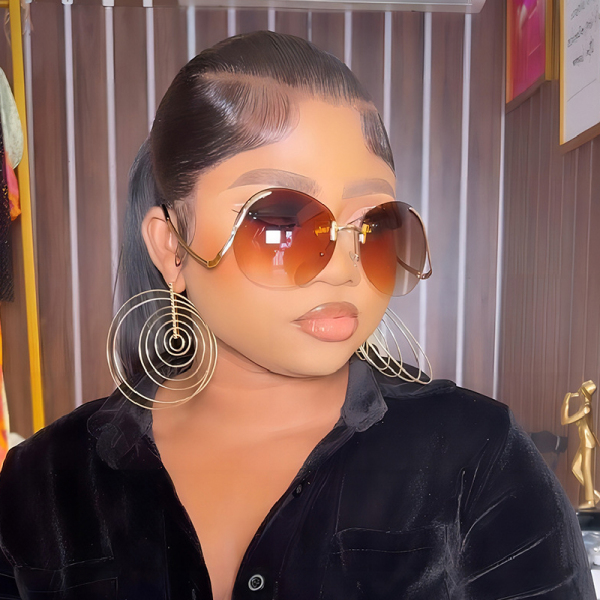 Frameless Round Oversized Women's Cat Eye Metal Sunglasses UV Protection Shades