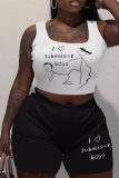 Casual Graphics Print U Neck Sleeveless Tank Crop Tops And Shorts Two Pieces Shorts Sets