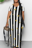 Casual Graphics Print V Neck Short Sleeve Floor Length Pockets Loose Maxi T-shirt Dresses
