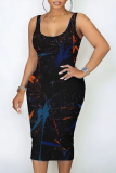Casual Leopard Print U Neck Sleeveless Bodycon Midi Tank Dresses