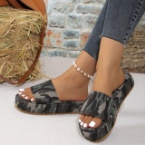 Casual Plaid Print Round Outdoor Wedges Shoes Summer Beach Platform Slide Sandals