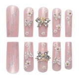 Casual Butterfly Flowers Decor Extra Long French Square Press On Nail Art