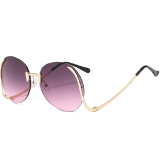 Frameless Round Oversized Women's Cat Eye Metal Sunglasses UV Protection Shades